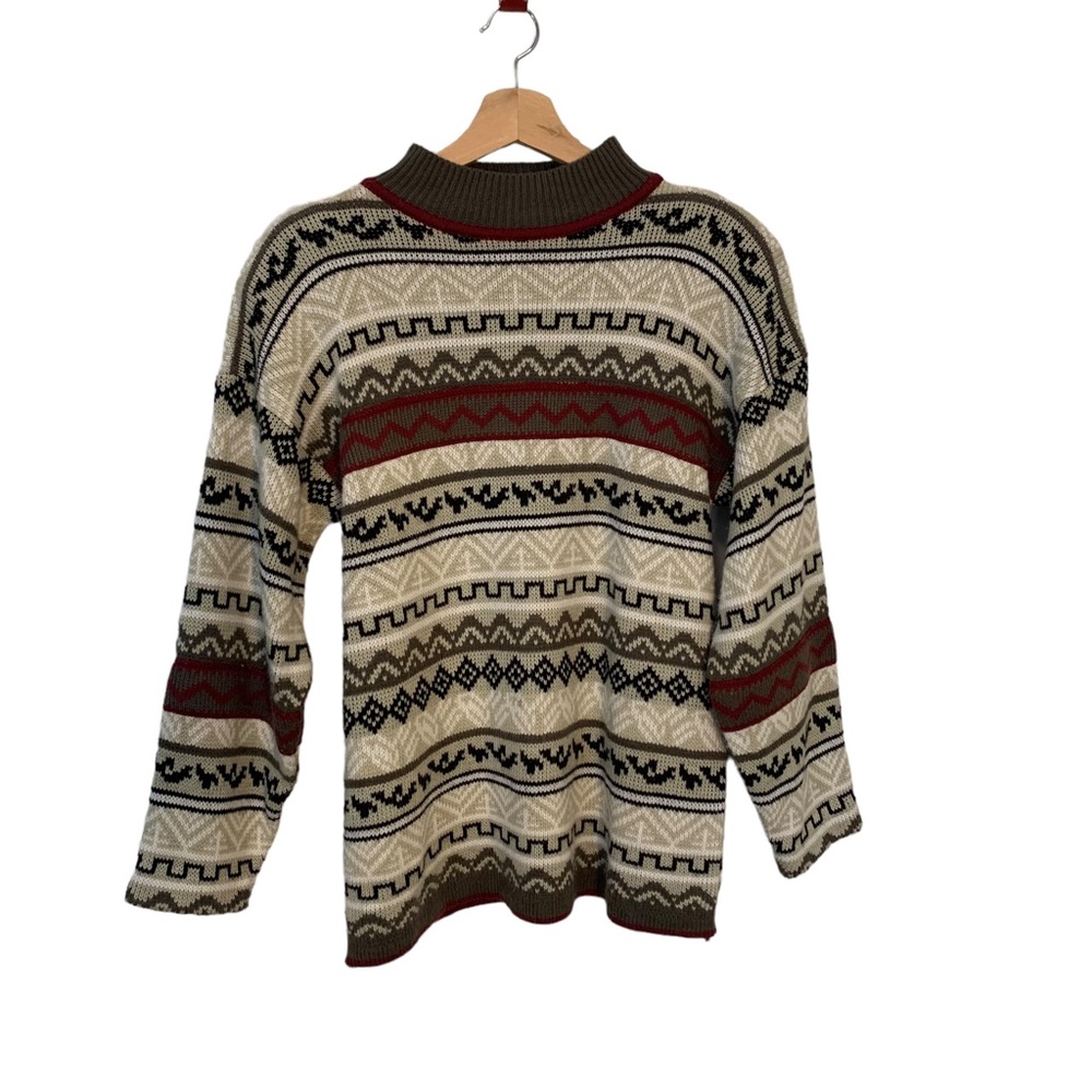 Vintage Buttons & Bows Knit Fair Isle Sweater with Shoulder Pads